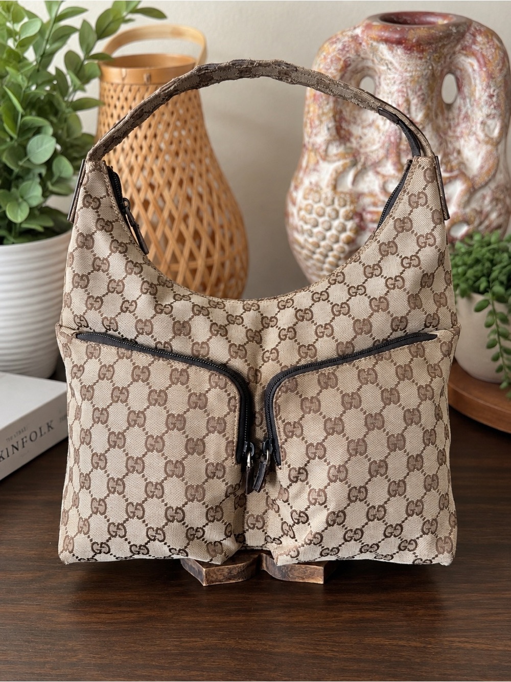 Gucci Vintage GG Monogram Canvas Hobo Shoulder Bag 001-3380 1705